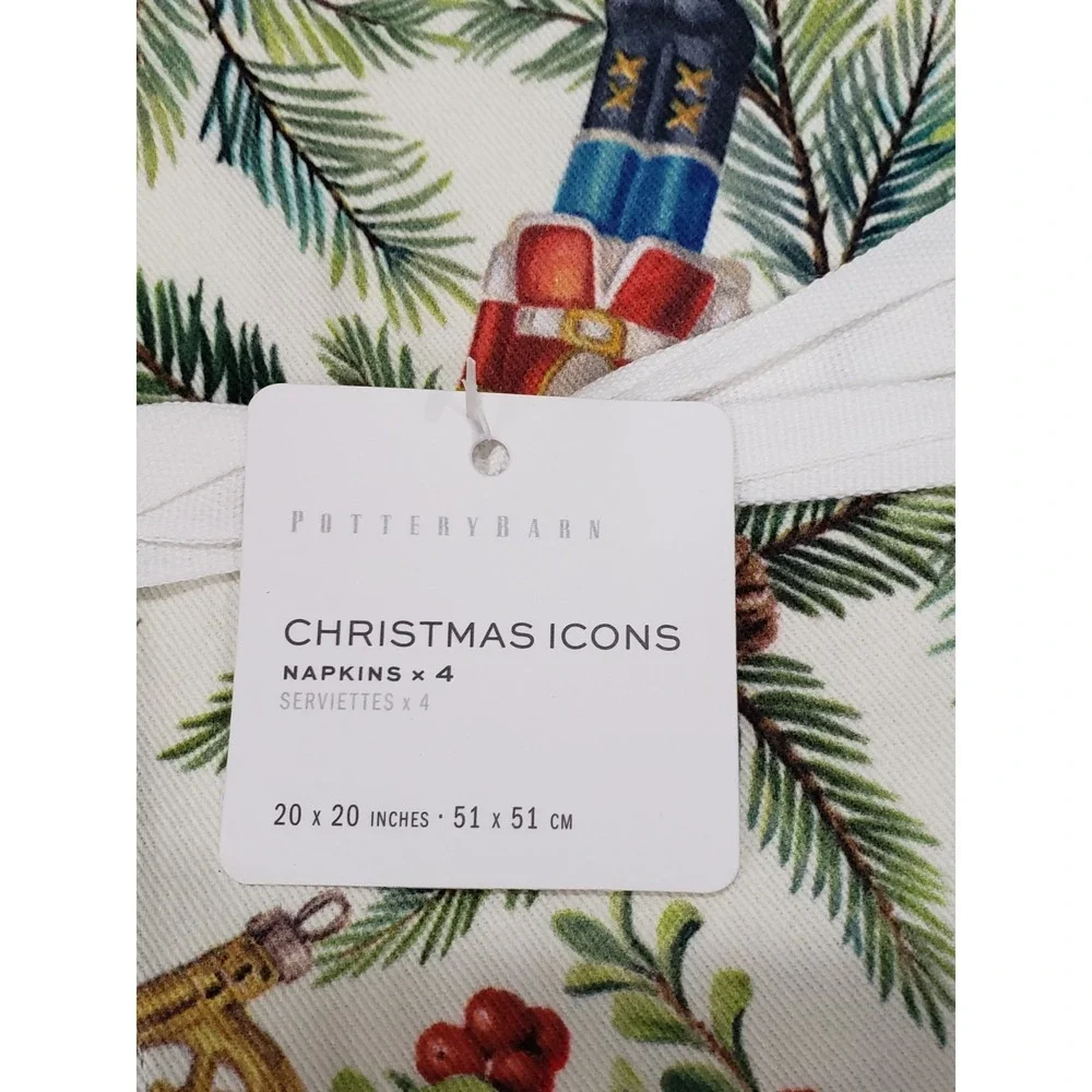 NEW Set Of 4 POTTERY BARN NOSTALGIC CHRISTMAS ICONS COTTON TWILL NAPKINS #2